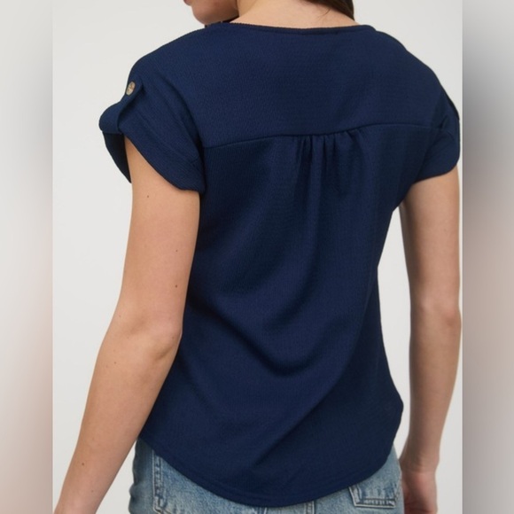 Navy Blue Lace Detail Women's Top - Picture 2 of 3